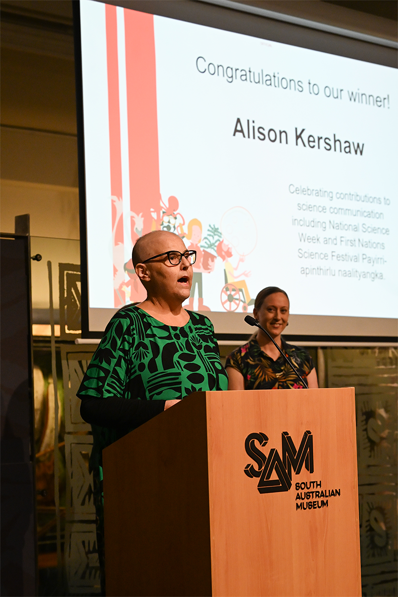  Alison Kershaw speaking after receiving the Unsung Hero of Science Communication Award in 2025 