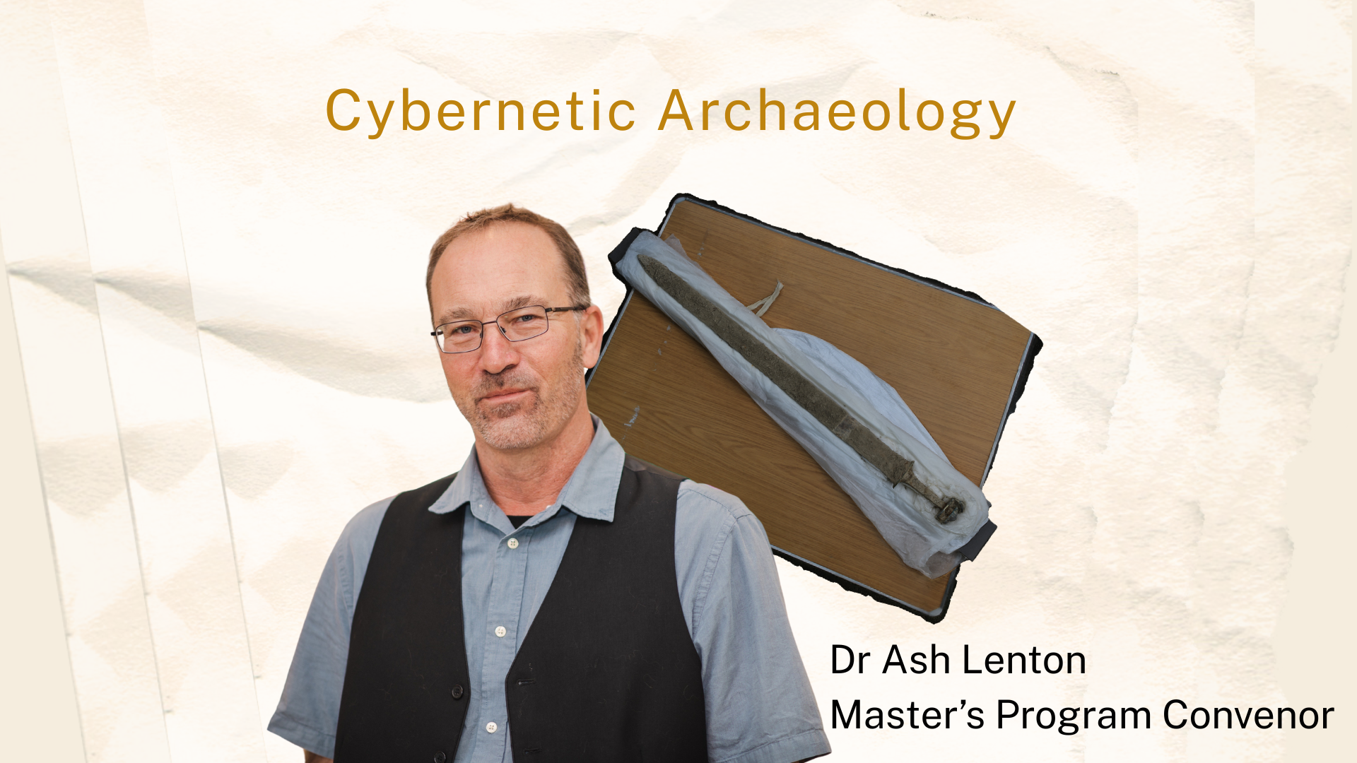 Dr Ash Lenton and an Anglo-Saxon sword discovered near Kent, 2024.

