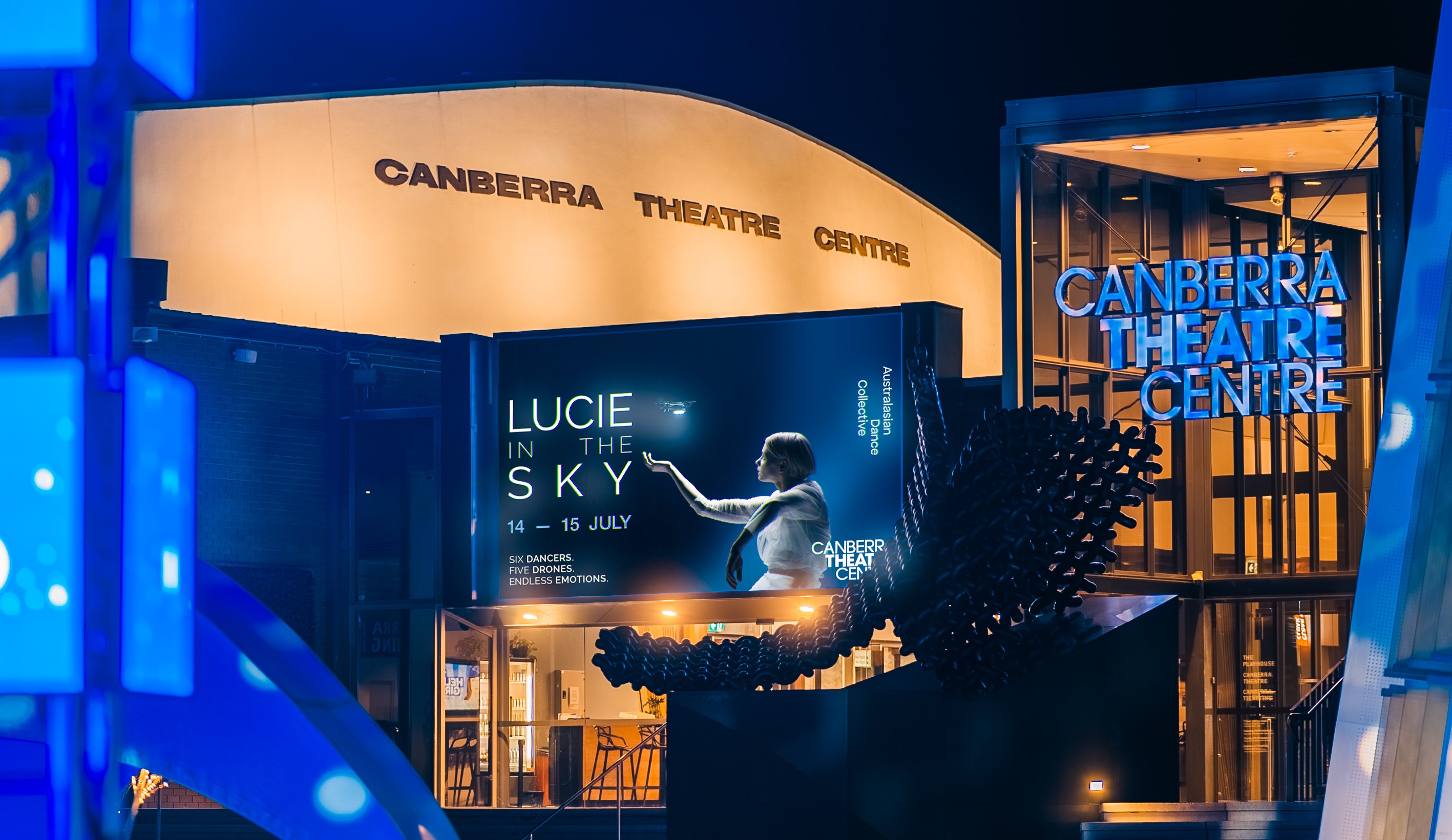 Lucie In The Sky promotion sign at the Canberra Theatre Centre. Photo: Matthew Jelly
