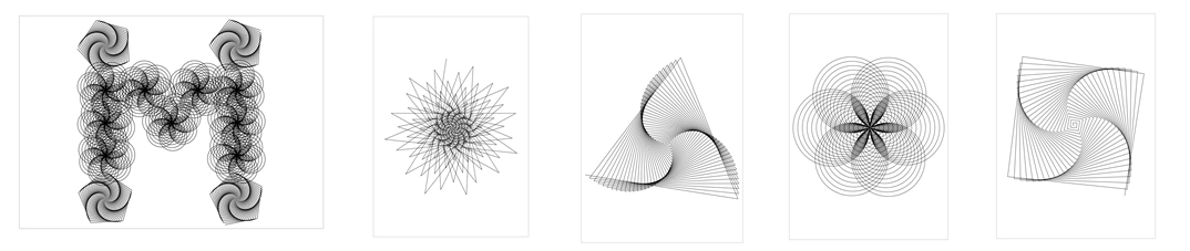 The creative outputs of the pen plotter.